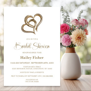 Elegant Gold Hearts and Diamonds Bridal Shower Invitation