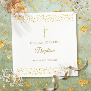 Elegant Gold Hearts Baptism Christening Napkin
