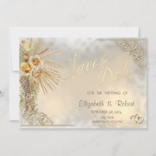 Elegant  Gold Hearts Boho Flowers Save The Date
