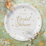 Elegant Gold Hearts Confetti Bridal Shower Paper Plate<br><div class="desc">Designed to coordinate with our gold hearts confetti bridal shower collection. Featuring a beautiful gold script text and scattered gold hearts on a white background.</div>