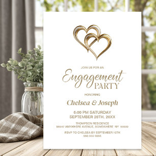 Elegant Gold Hearts Engagement Party Invitation