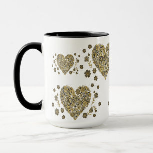 Elegant Gold Hearts & Floral Mug – Romantic Gift