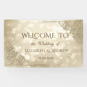Elegant Gold Hearts Frame Bokeh Banner
