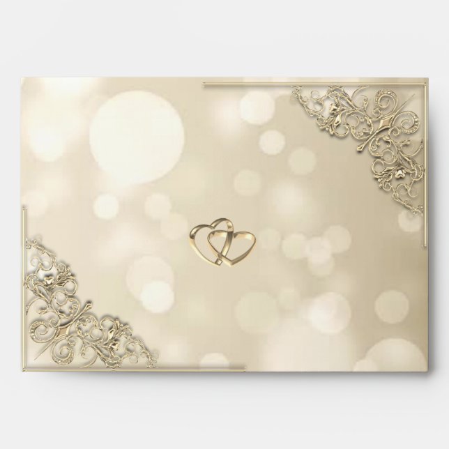 Elegant Gold Hearts Frame Bokeh  Envelope (Front)