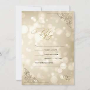 Elegant Gold Hearts Frame Bokeh RSVP Invitation