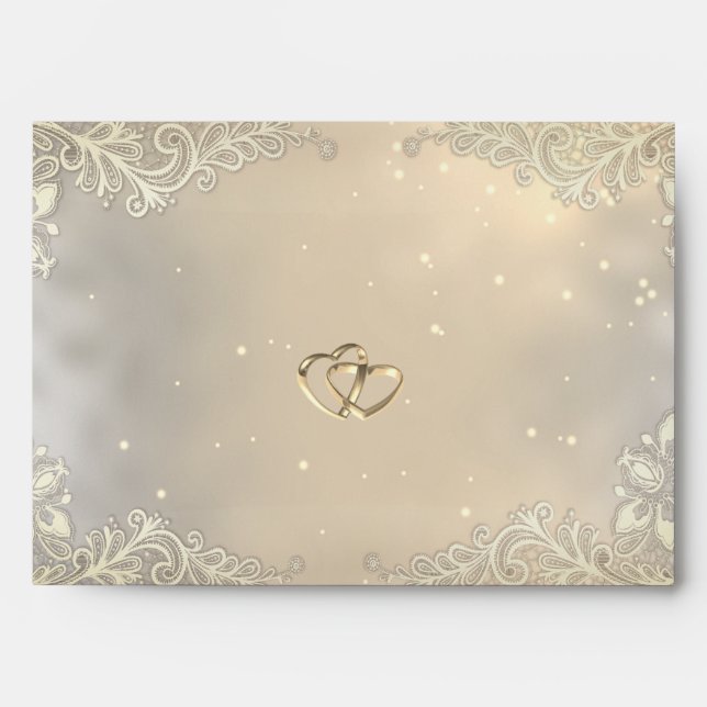 Elegant Gold Hearts Lace Wedding  Envelope (Front)