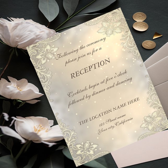 Elegant Gold Hearts Lace Wedding  Reception Invitation (Creator Uploaded)