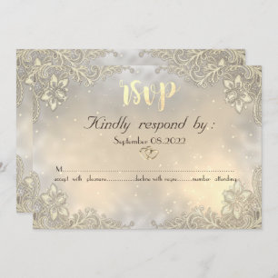 Elegant Gold Hearts Lace Wedding  RSVP  Invitation