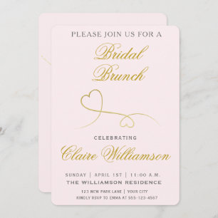 Elegant Gold Hearts  Pink Bridal Brunch Invitation