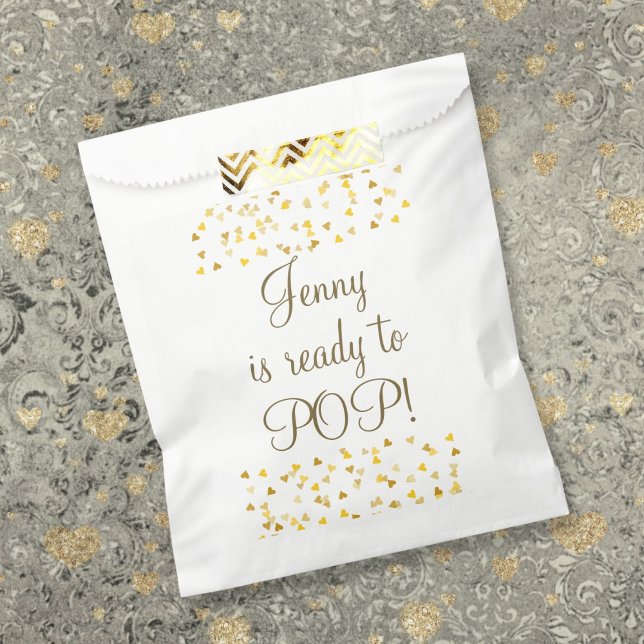 Elegant Gold Hearts Ready to Pop Baby Shower Favour Bags (Elegant Gold Hearts Ready to Pop Baby Shower Favor Bag)