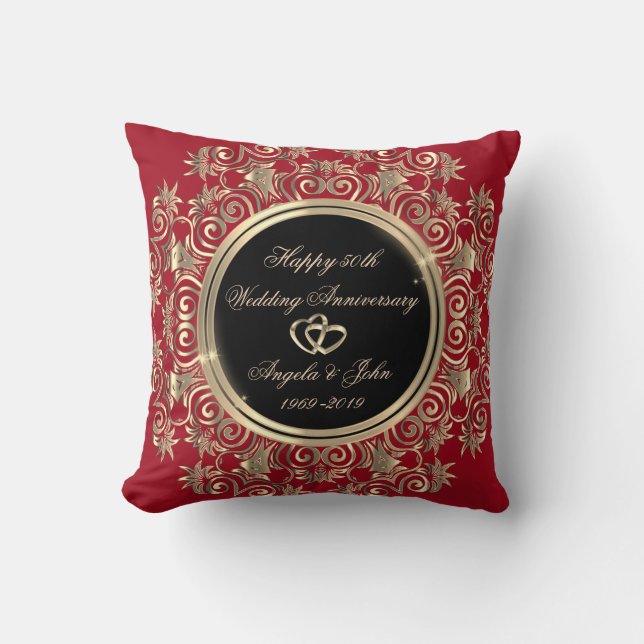 Elegant Gold Hearts,Red  50th Wedding Anniversary Cushion (Front)