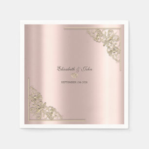 Elegant Gold Hearts Rose Gold Wedding  Napkin