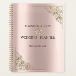 Elegant Gold Hearts Rose Gold Wedding Planner