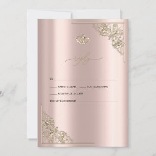 Elegant Gold Hearts Rose Gold Wedding RSVP Invitation