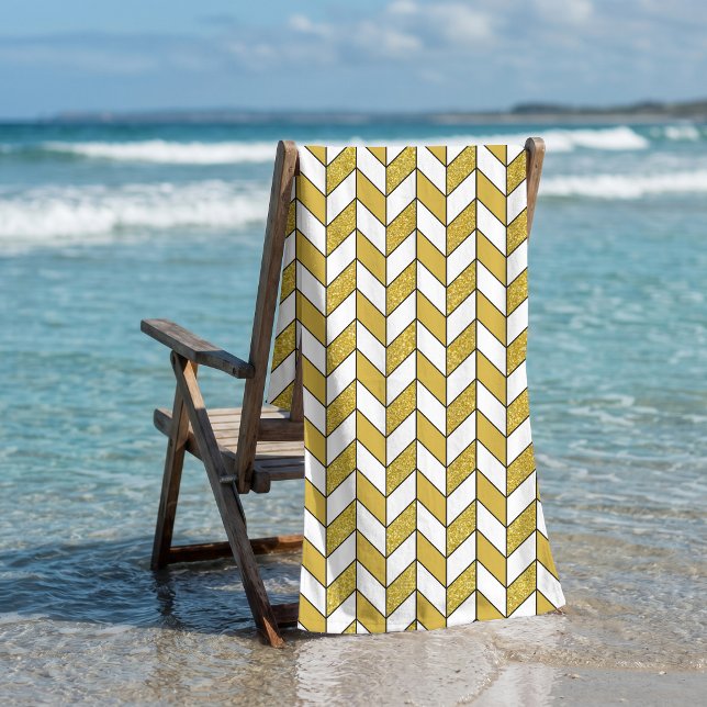 Elegant Gold Herringbone Chevron Pattern Beach Towel (Creator Uploaded)