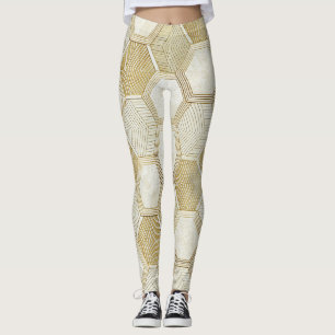 Elegant Gold Hexagon Geometric Pattern - Marble 2 Leggings
