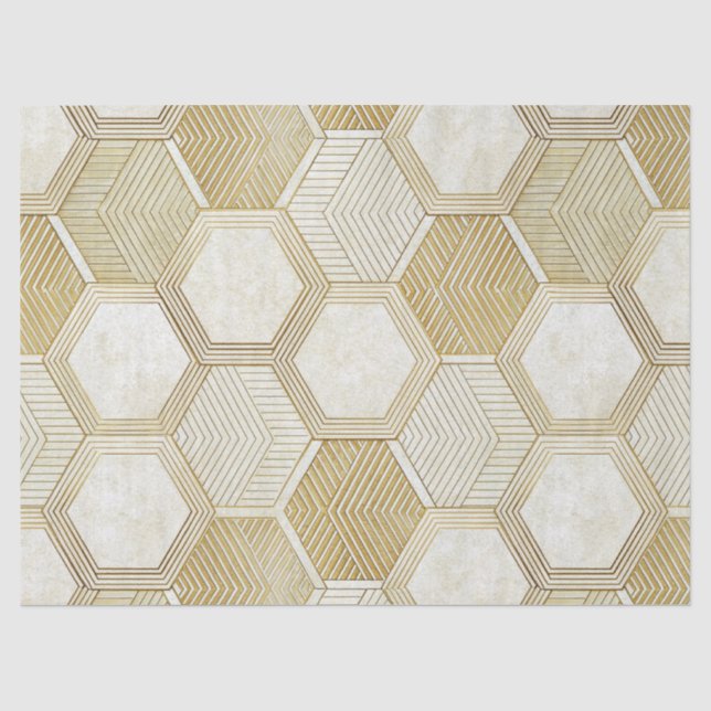 Elegant Gold Hexagon Geometric Pattern - Marble 2 Tissue Paper (Front)
