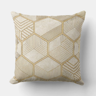 Elegant Gold Hexagon Geometric Pattern - Marble 3 Cushion