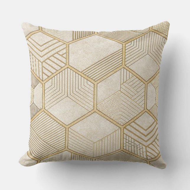 Elegant Gold Hexagon Geometric Pattern - Marble 3 Cushion (Front)