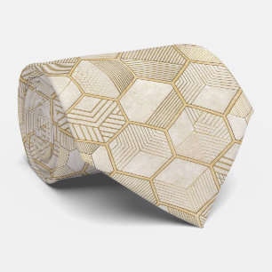 Elegant Gold Hexagon Geometric Pattern - Marble 3 Tie