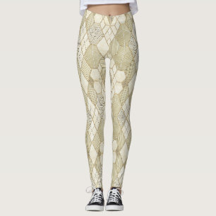 Elegant Gold Hexagon Geometric Pattern - Marble 4 Leggings
