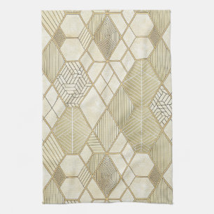Elegant Gold Hexagon Geometric Pattern - Marble 4 Tea Towel