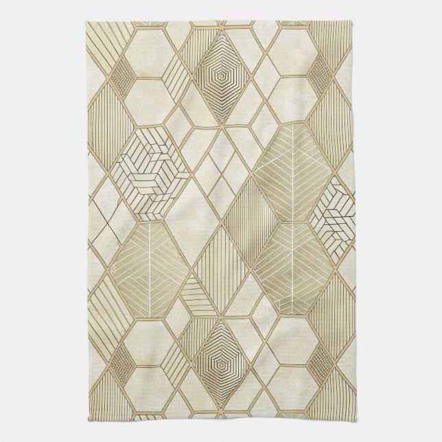 Elegant Gold Hexagon Geometric Pattern - Marble 4 Tea Towel (Vertical)