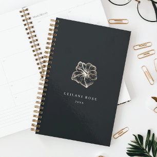 Elegant Gold Hibiscus Flower Personalised Planner