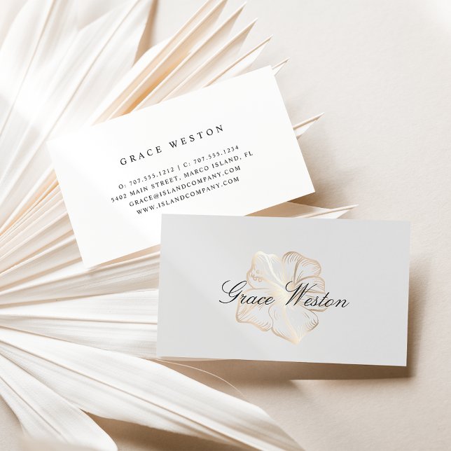 Elegant Gold Hibiscus Flower Script Business Card (Creator Uploaded)