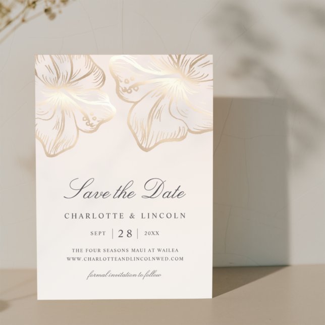 Elegant Gold Hibiscus Flower Wedding Save The Date (Creator Uploaded)