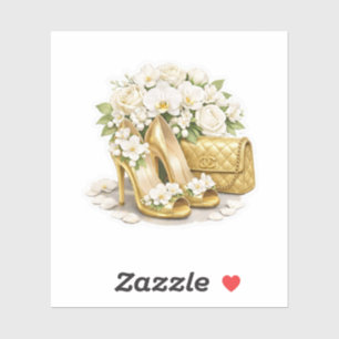 Elegant Gold High Heels and Quilted Purse Wedding