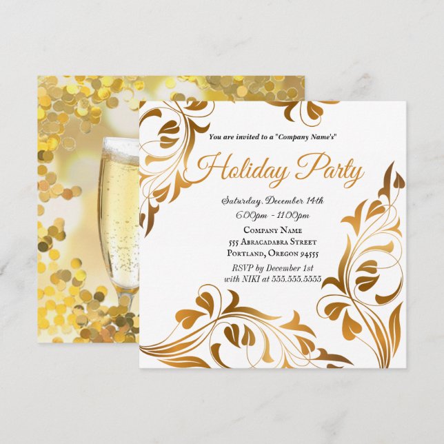 Elegant gold Holiday Party Company Invitation (Front/Back)