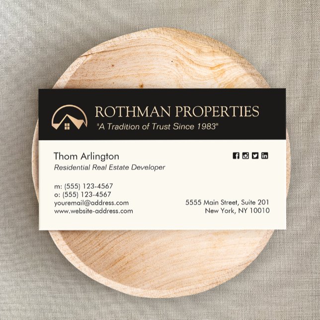 Elegant Gold Home Logo Real Estate Developer Business Card (Creator Uploaded)