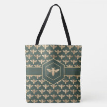 Elegant Gold HoneyBee Pattern on Dark Green