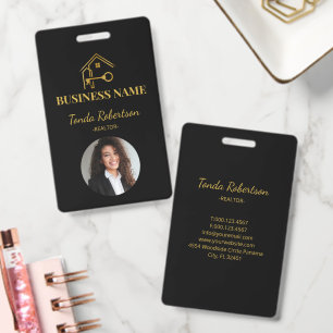 Elegant Gold House Key Professional Realtor ID Badge