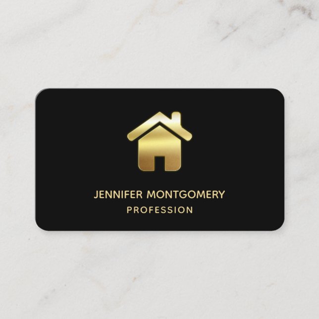 Elegant Gold House Symbol Real Estate Design Business Card (Front)