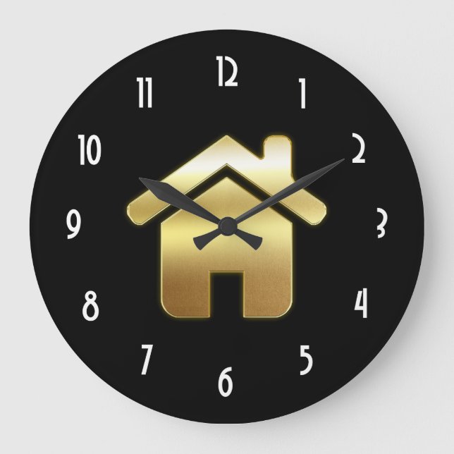 Elegant Gold House Symbol Real Estate Design Large Clock (Front)