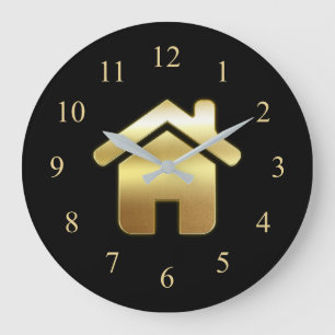 Elegant Gold House Symbol Real Estate Design Large Clock