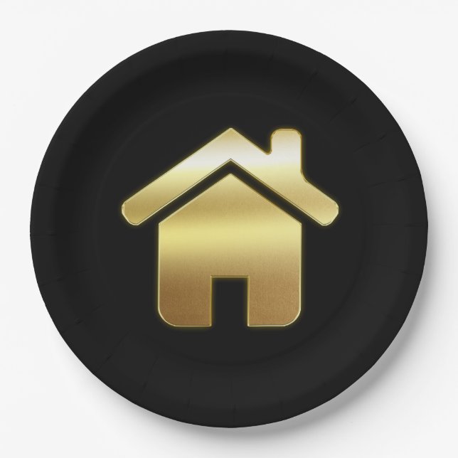Elegant Gold House Symbol Real Estate Design Paper Plate (Front)