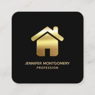 Elegant Gold House Symbol Real Estate Design Square Business Card