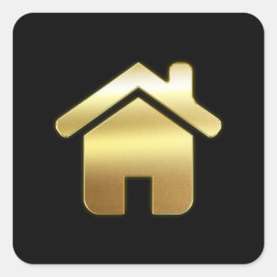 Elegant Gold House Symbol Real Estate Design Square Sticker