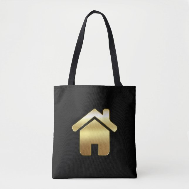 Elegant Gold House Symbol Real Estate Design Tote Bag (Front)