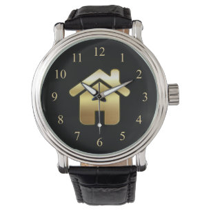 Elegant Gold House Symbol Real Estate Design Watch