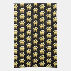 Elegant Gold House Symbol Real Estate Pattern Tea Towel