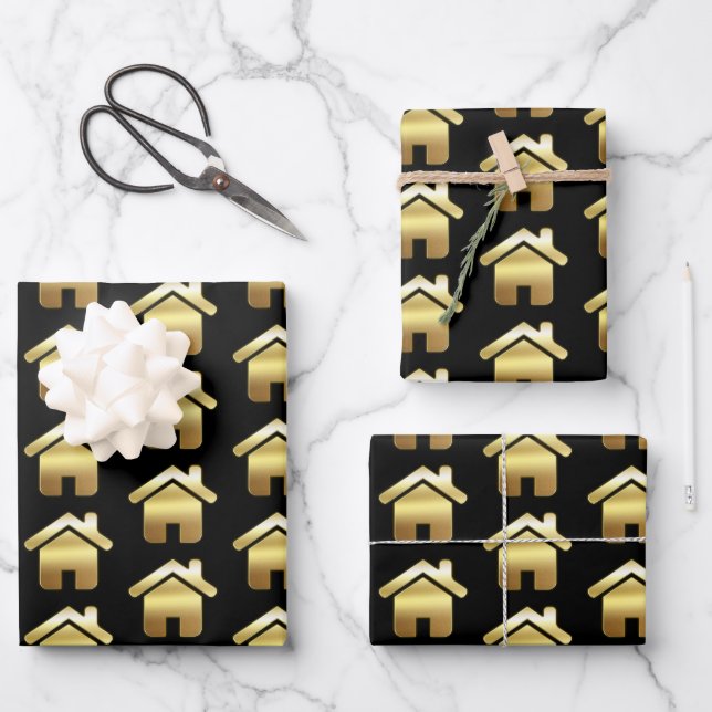Elegant Gold House Symbol Real Estate Pattern Wrapping Paper Sheet (Front)