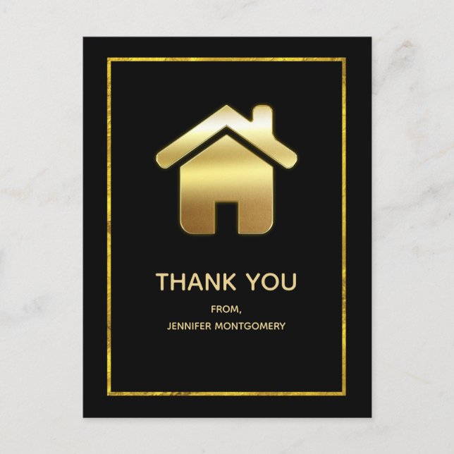 Elegant Gold House Symbol Real Estate Thank You Postcard (Front)
