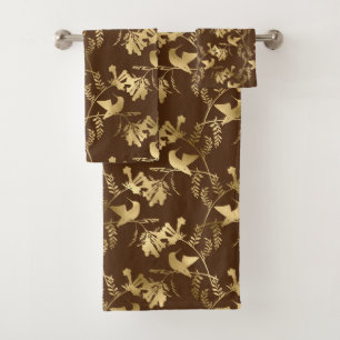 Elegant Gold Hummingbirds Glam Brown Bath Towel Set