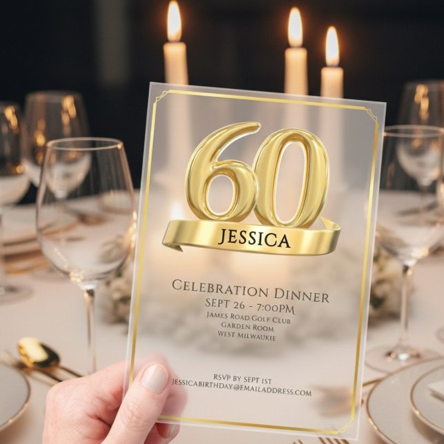 Elegant Gold Iconic Age Named 60th Birthday Acrylic Invitations (Creator Uploaded)