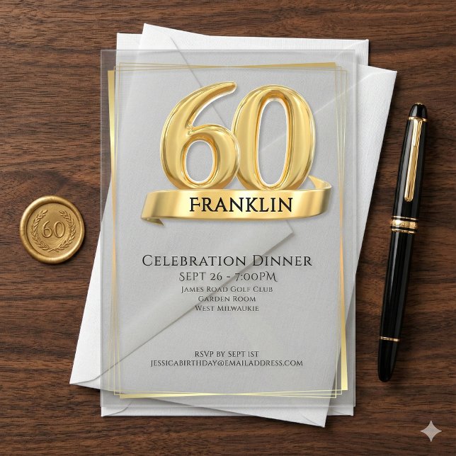 Elegant Gold Iconic Age Soft Grey 60th Birthday Acrylic Invitations (Creator Uploaded)
