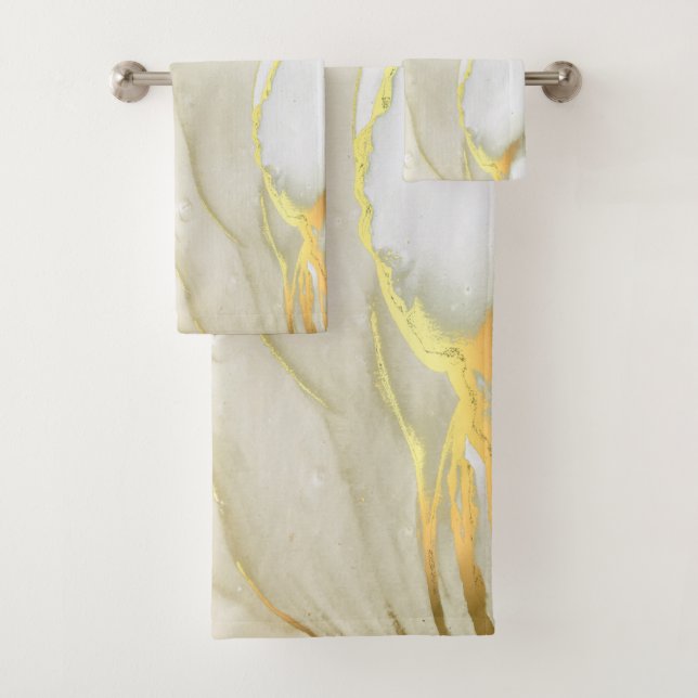 Elegant Gold Ink Abstract Pattern  Bath Towel Set (Insitu)